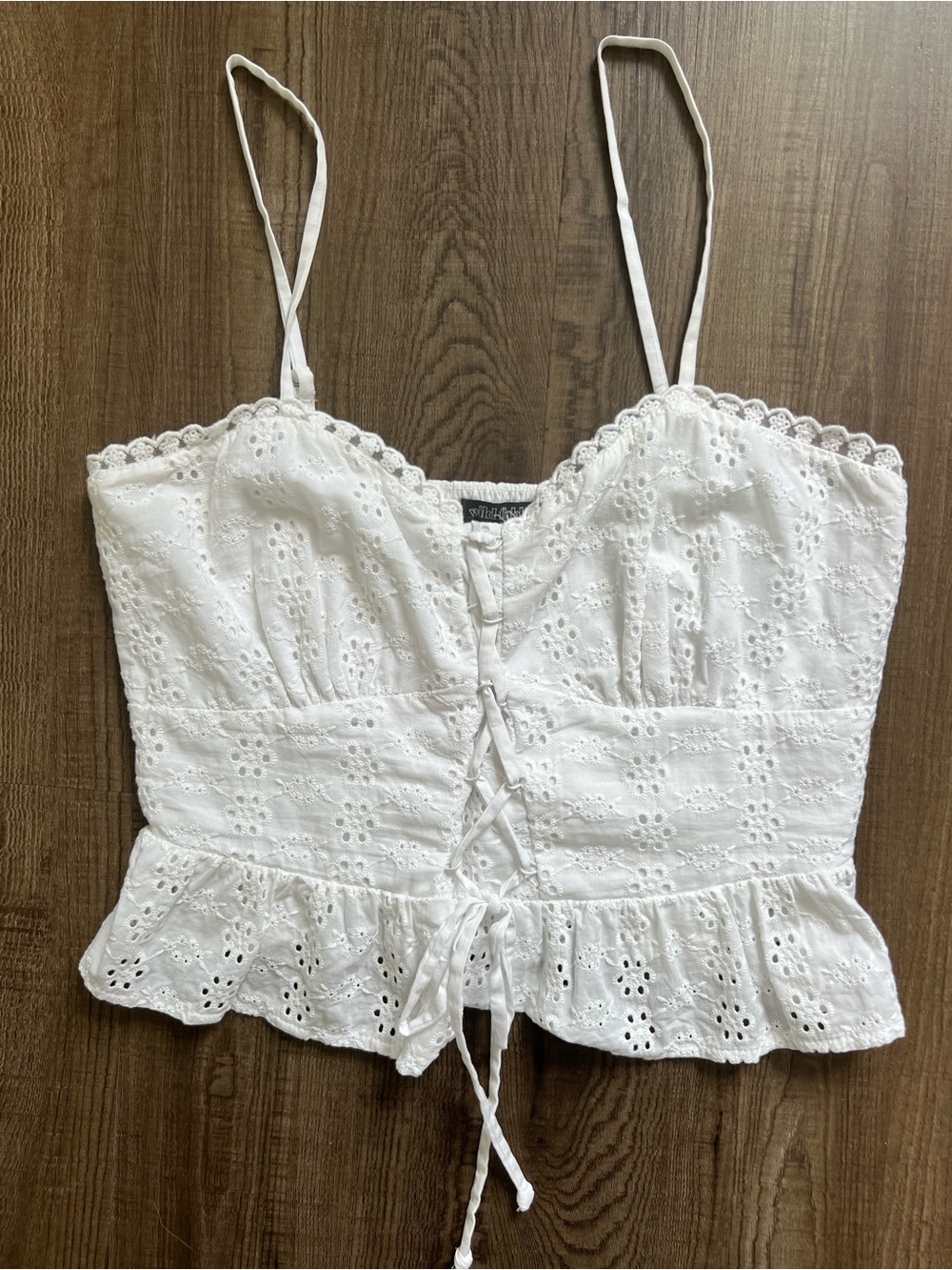 White Eyelet Lace-Up Spaghetti Strap Top